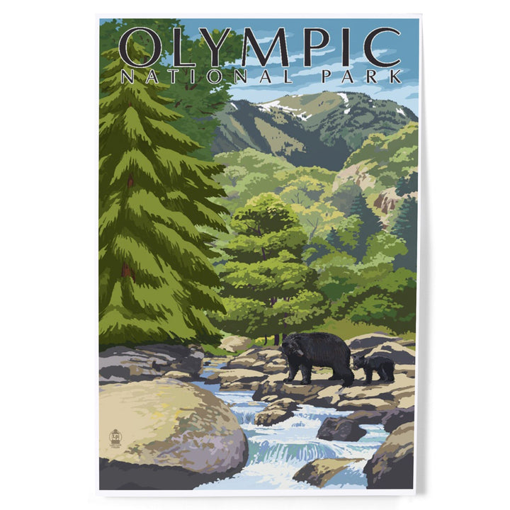Olympic National Park, Washington, Bear Family and Creek, Art & Giclee Prints Art Lantern Press 