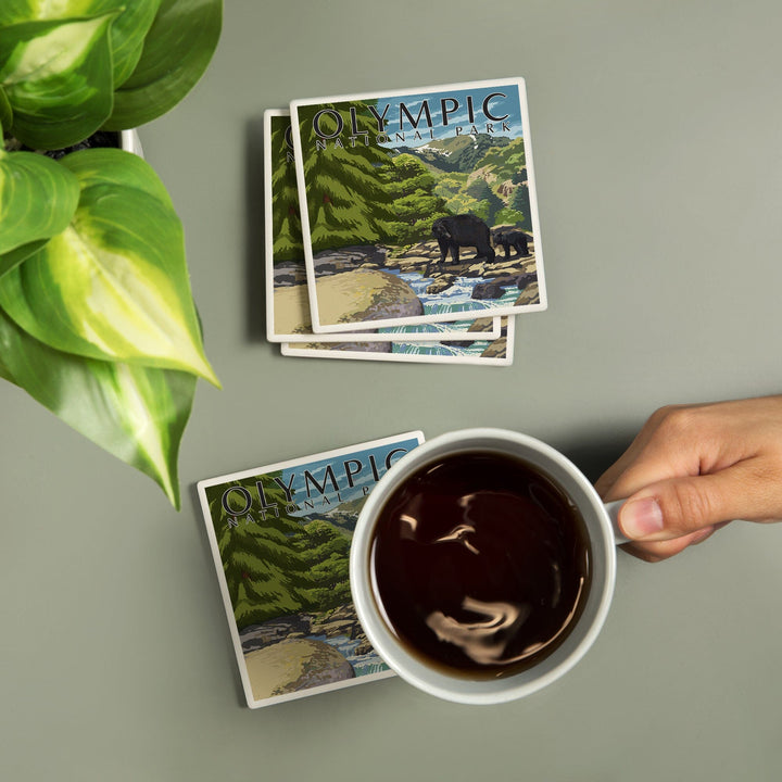 Olympic National Park, Washington, Bear Family and Creek, Coasters Coasters Lantern Press 