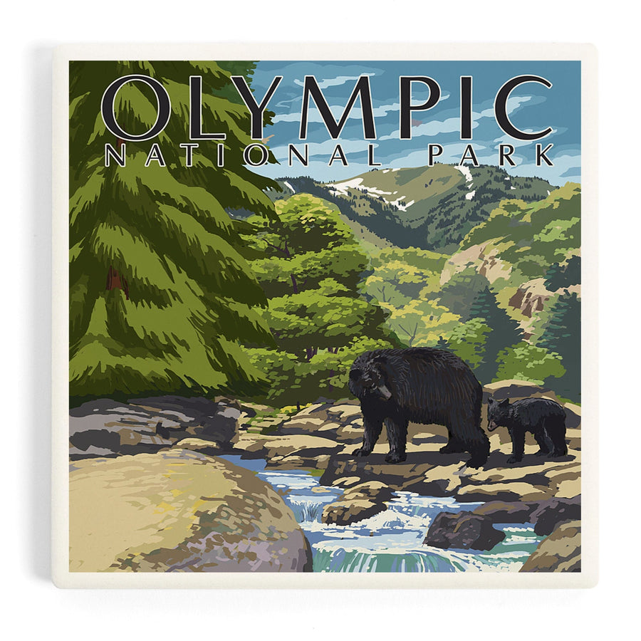 Olympic National Park, Washington, Bear Family and Creek, Coasters Coasters Lantern Press 