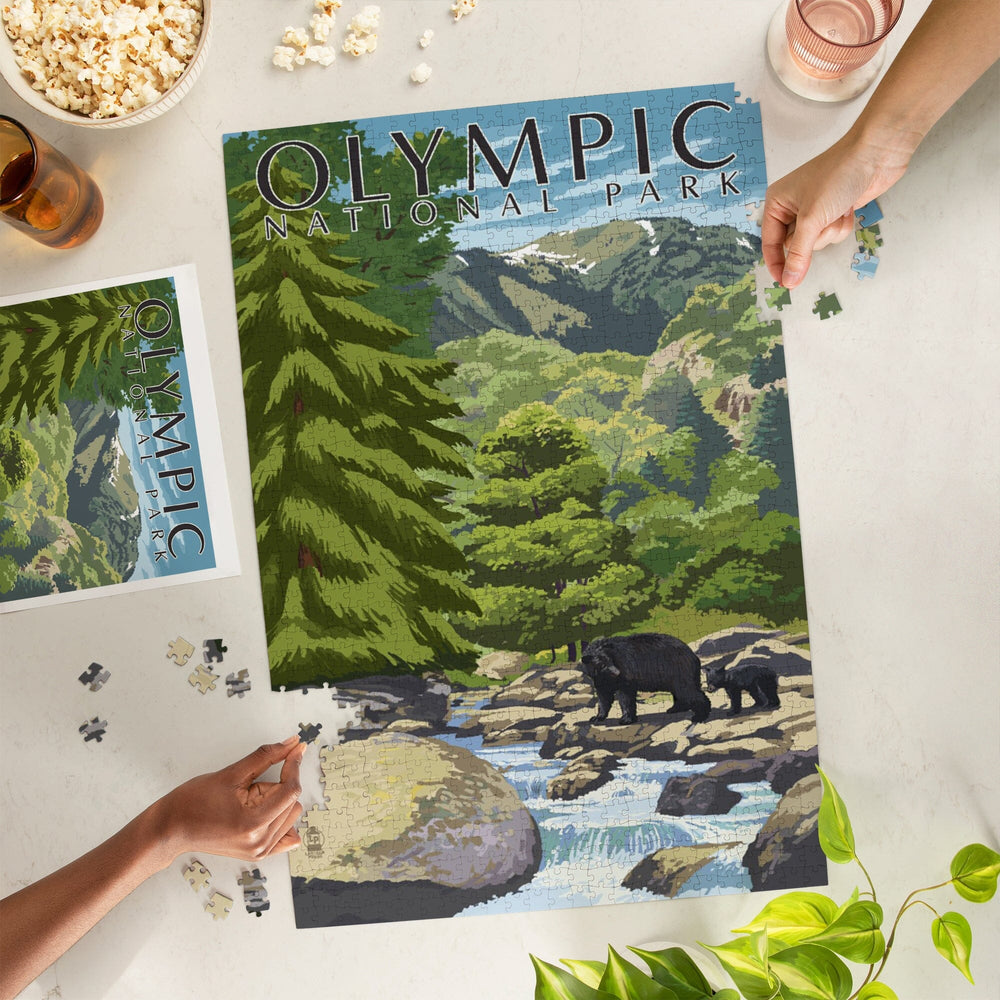 Olympic National Park, Washington, Bear Family and Creek, Jigsaw Puzzle Puzzle Lantern Press 
