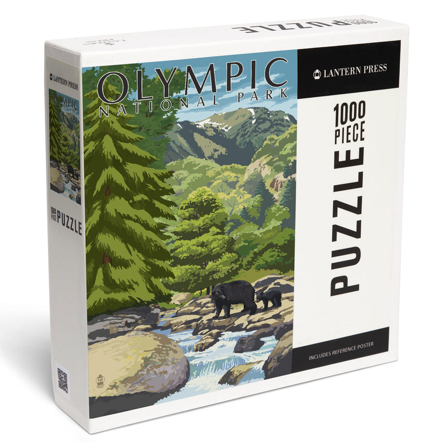 Olympic National Park, Washington, Bear Family and Creek, Jigsaw Puzzle Puzzle Lantern Press 