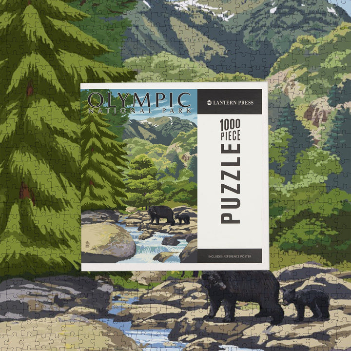 Olympic National Park, Washington, Bear Family and Creek, Jigsaw Puzzle Puzzle Lantern Press 