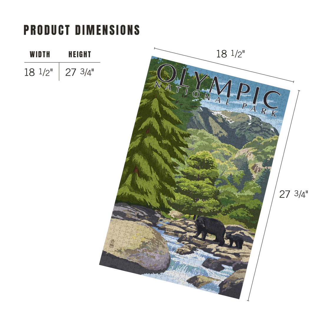 Olympic National Park, Washington, Bear Family and Creek, Jigsaw Puzzle Puzzle Lantern Press 