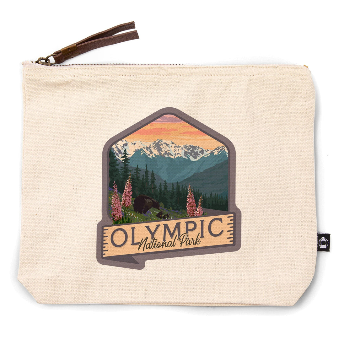 Olympic National Park, Washington, Bear Family and Spring Flowers,, Organic Cotton Zipper Pouch, Go Bag Go Bag Lantern Press 