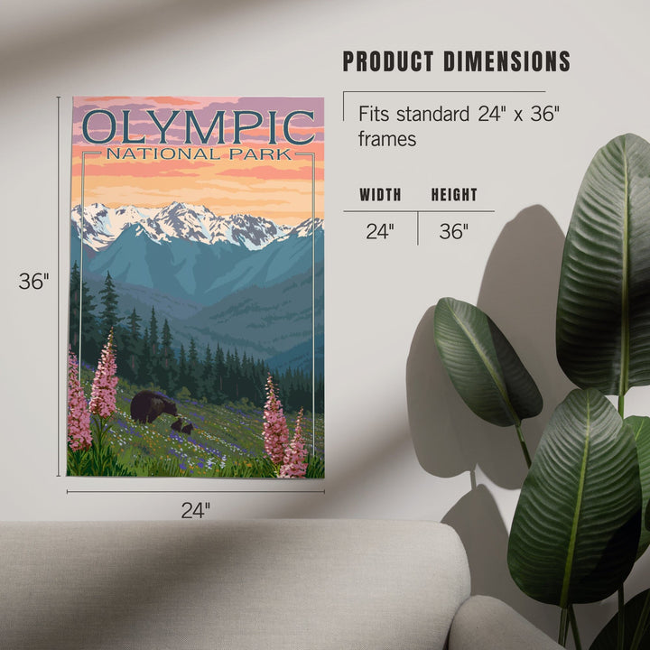 Olympic National Park, Washington, Bears and Spring Flowers, Art & Giclee Prints Art Lantern Press 