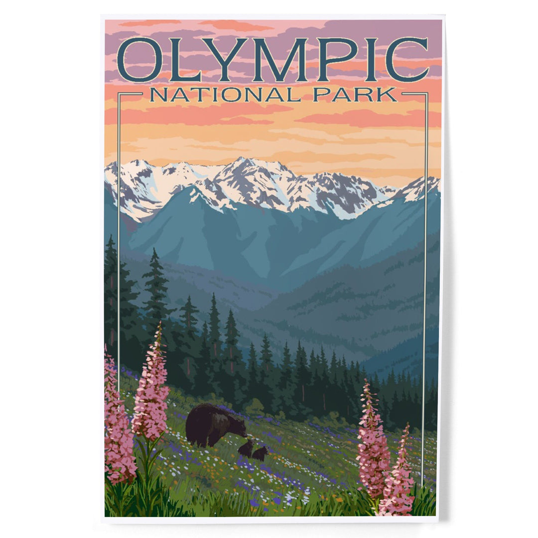 Olympic National Park, Washington, Bears and Spring Flowers, Art & Giclee Prints Art Lantern Press 