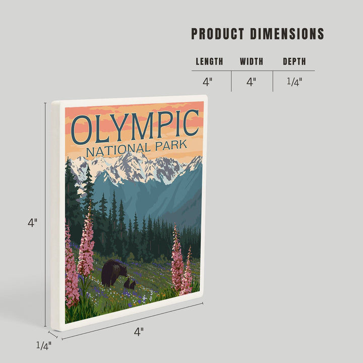 Olympic National Park, Washington, Bears and Spring Flowers, Coasters Coasters Lantern Press 