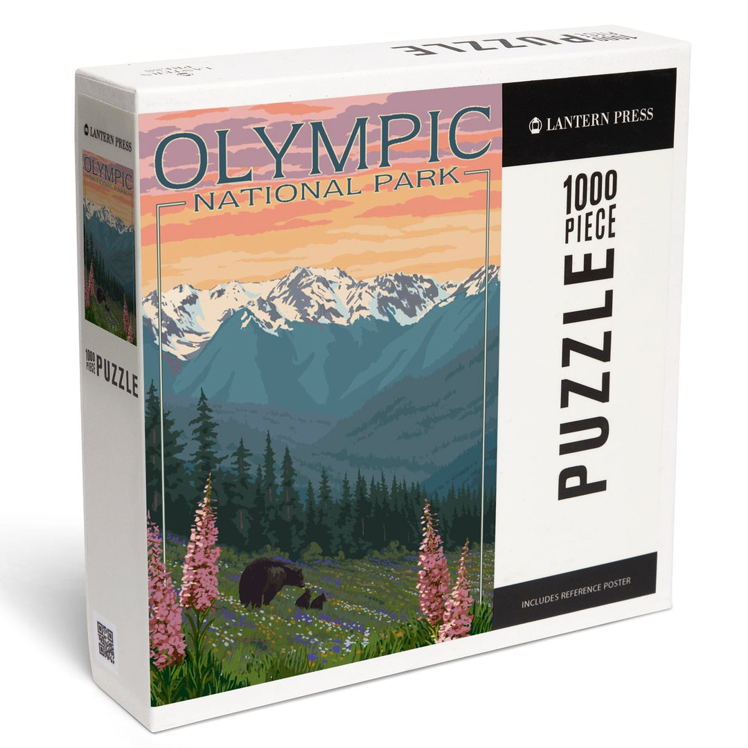Olympic National Park, Washington, Bears and Spring Flowers, Jigsaw Puzzle Puzzle Lantern Press 