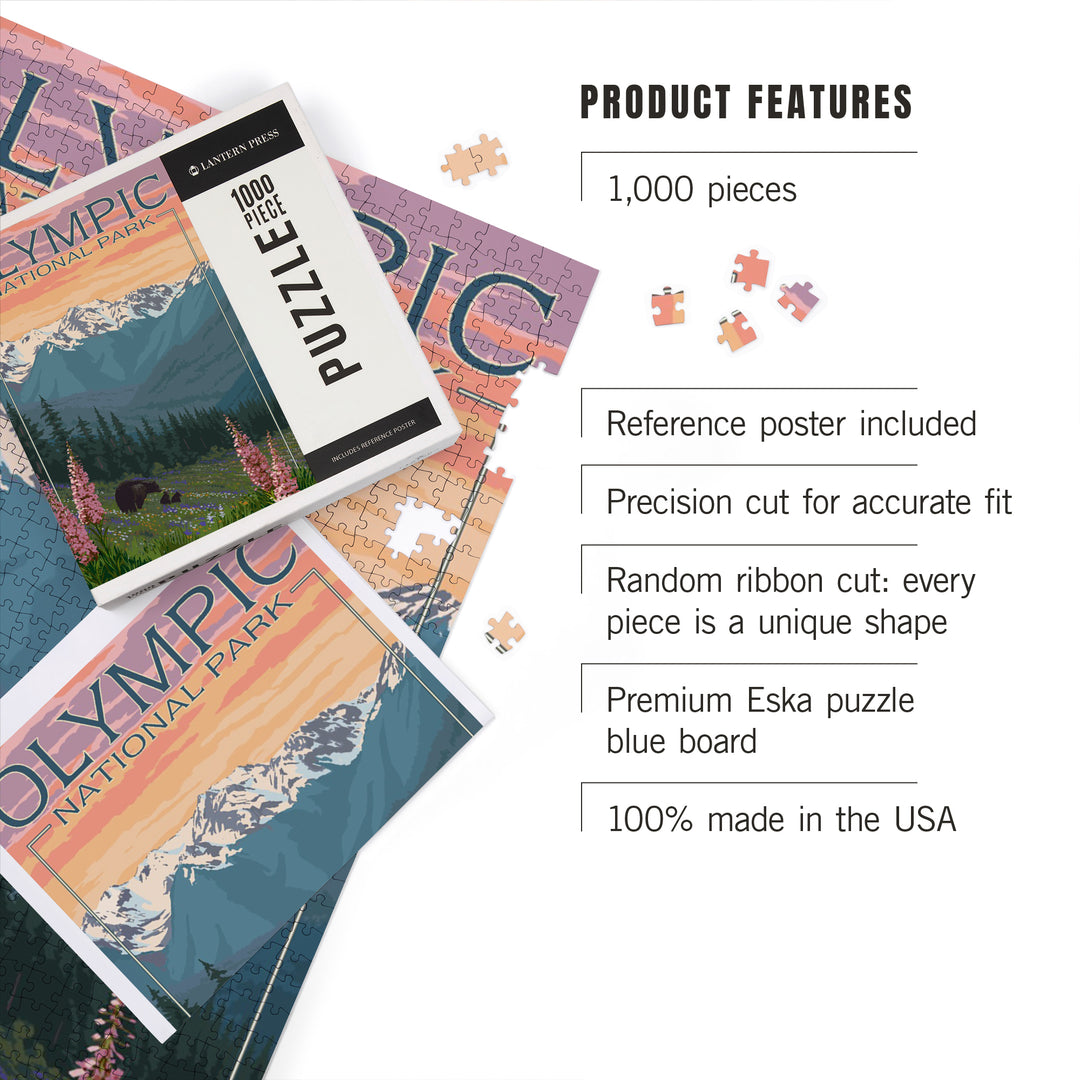 Olympic National Park, Washington, Bears and Spring Flowers, Jigsaw Puzzle Puzzle Lantern Press 