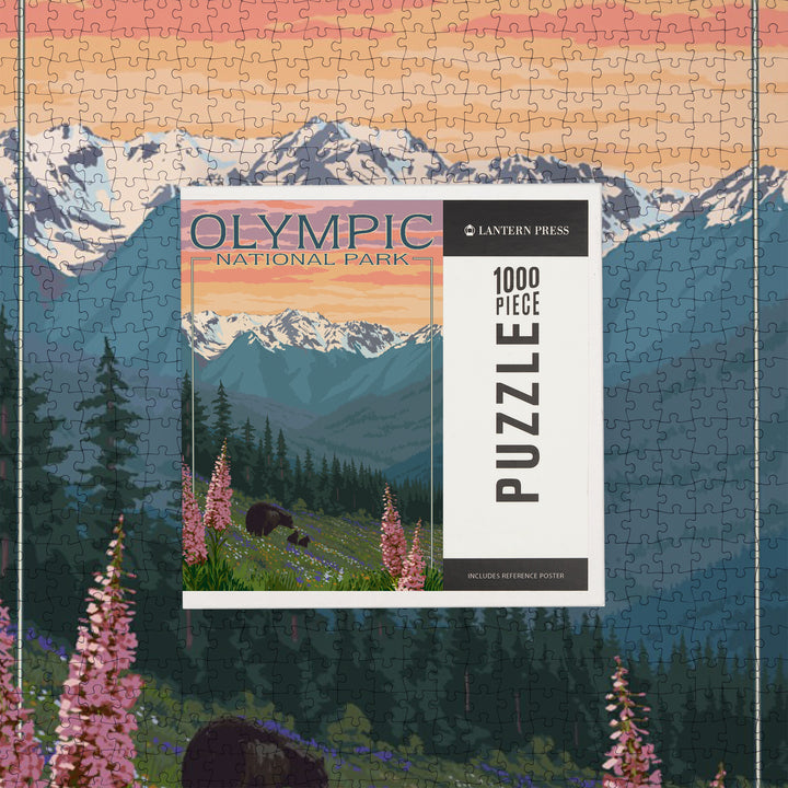Olympic National Park, Washington, Bears and Spring Flowers, Jigsaw Puzzle Puzzle Lantern Press 