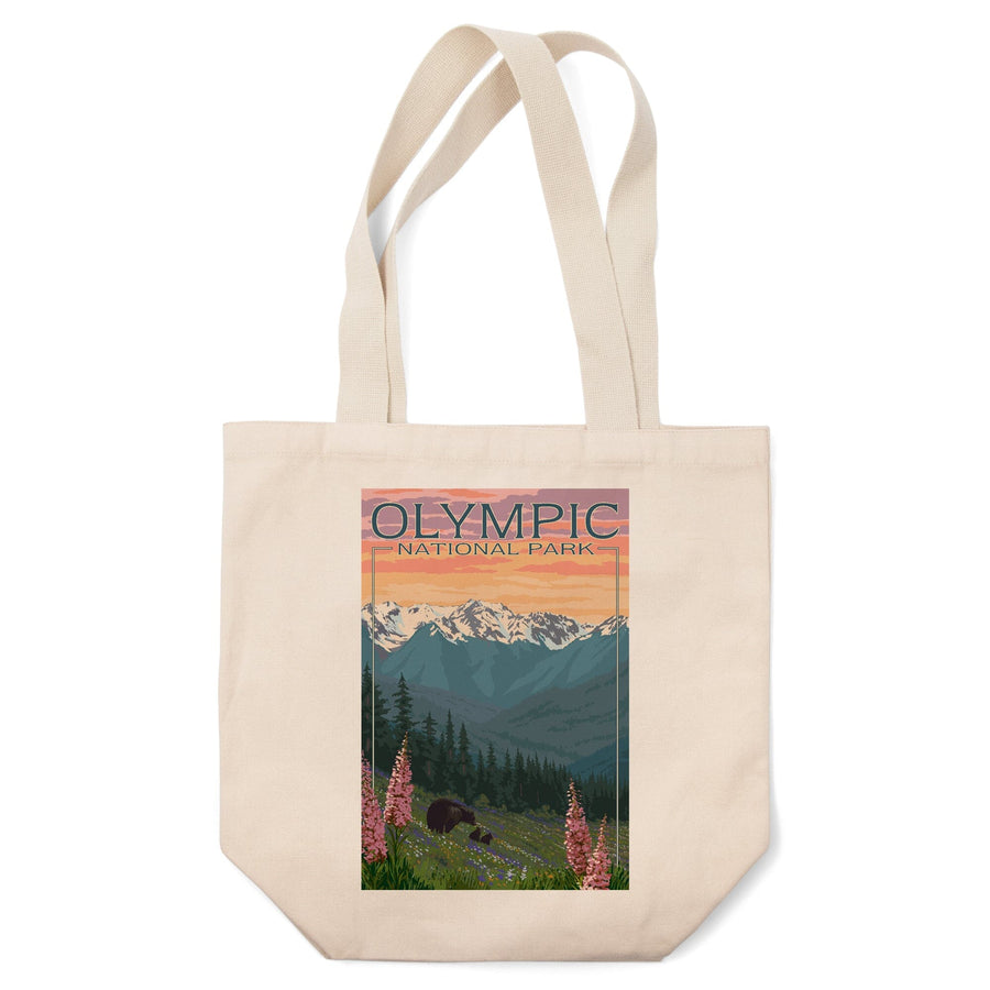 Olympic National Park, Washington, Bears & Spring Flowers, Lantern Press Artwork, Tote Bag Totes Lantern Press 