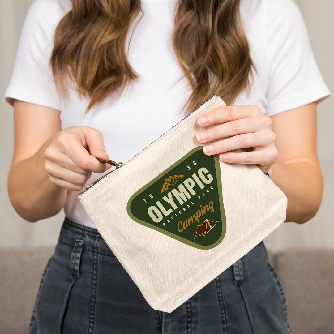 Olympic National Park, Washington, Camping, Press Artwor, Organic Cotton Zipper Pouch, Go Bag Go Bag Lantern Press 