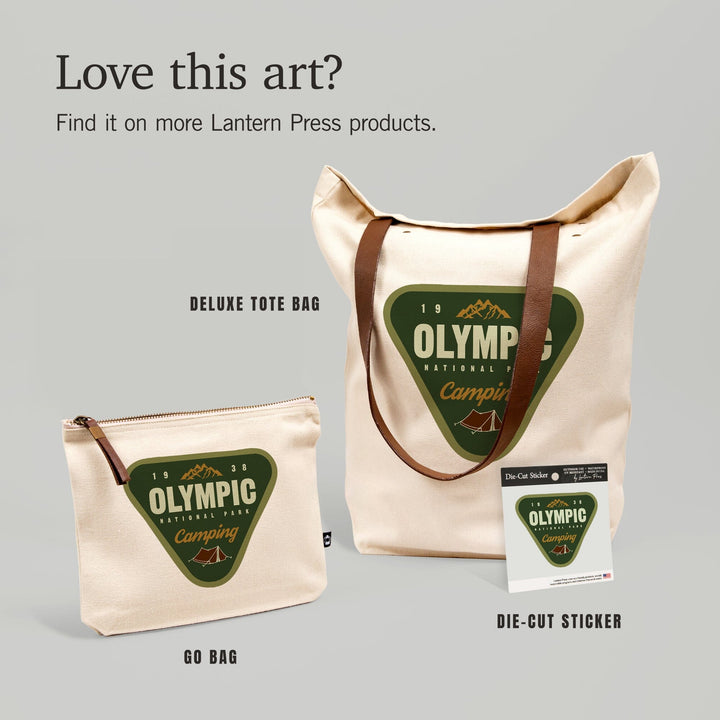 Olympic National Park, Washington, Camping, Press Artwor, Organic Cotton Zipper Pouch, Go Bag Go Bag Lantern Press 
