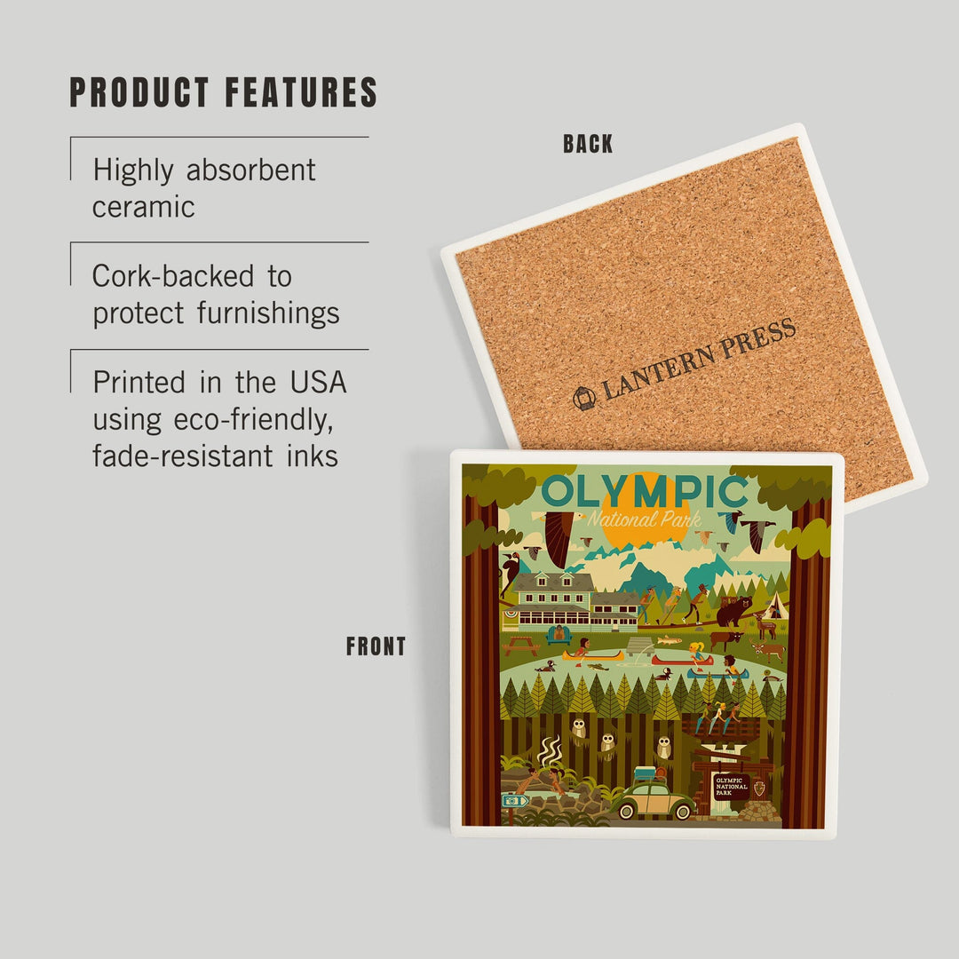 Olympic National Park, Washington, Geometric National Park Series, Coasters Coasters Lantern Press 