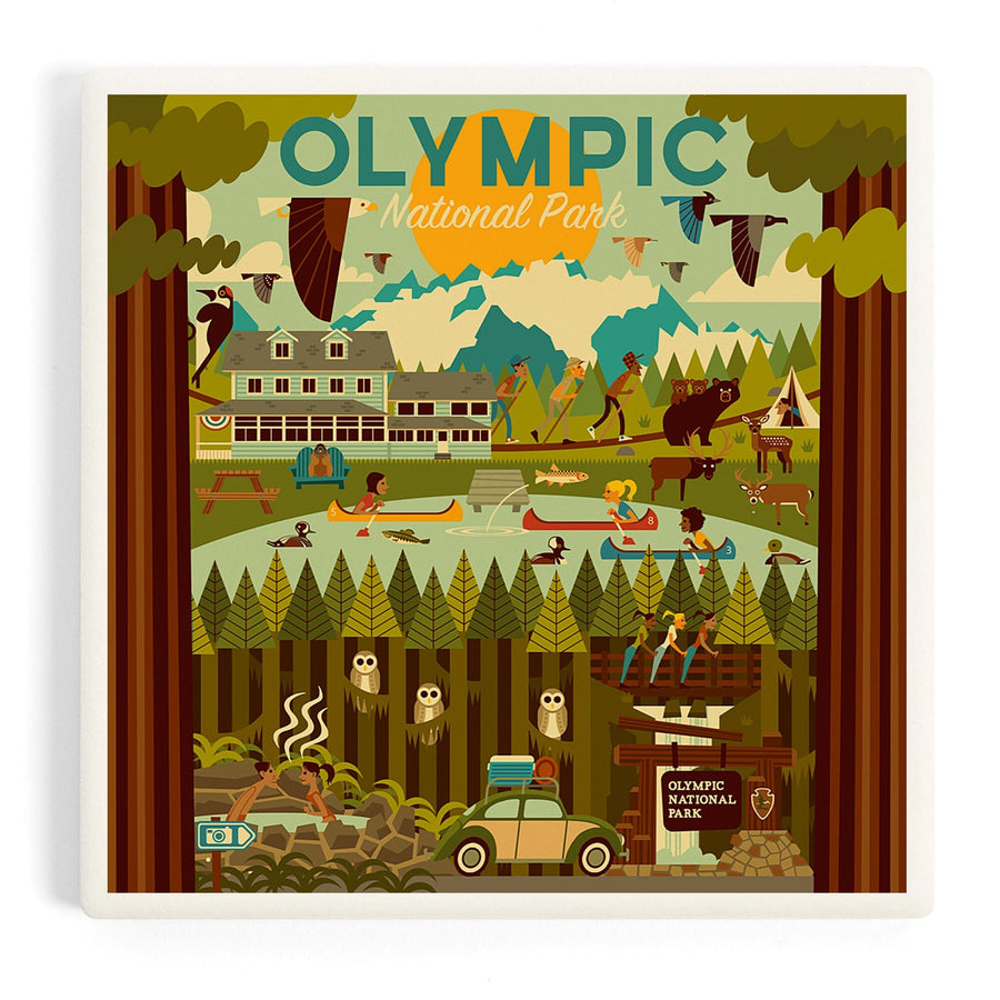 Olympic National Park, Washington, Geometric National Park Series, Coasters Coasters Lantern Press 