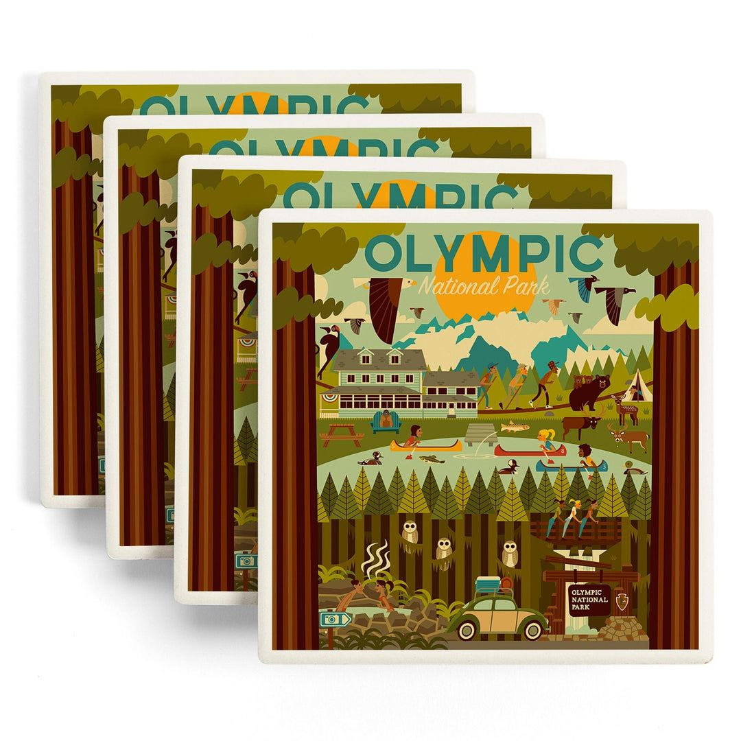 Olympic National Park, Washington, Geometric National Park Series, Coasters Coasters Lantern Press 