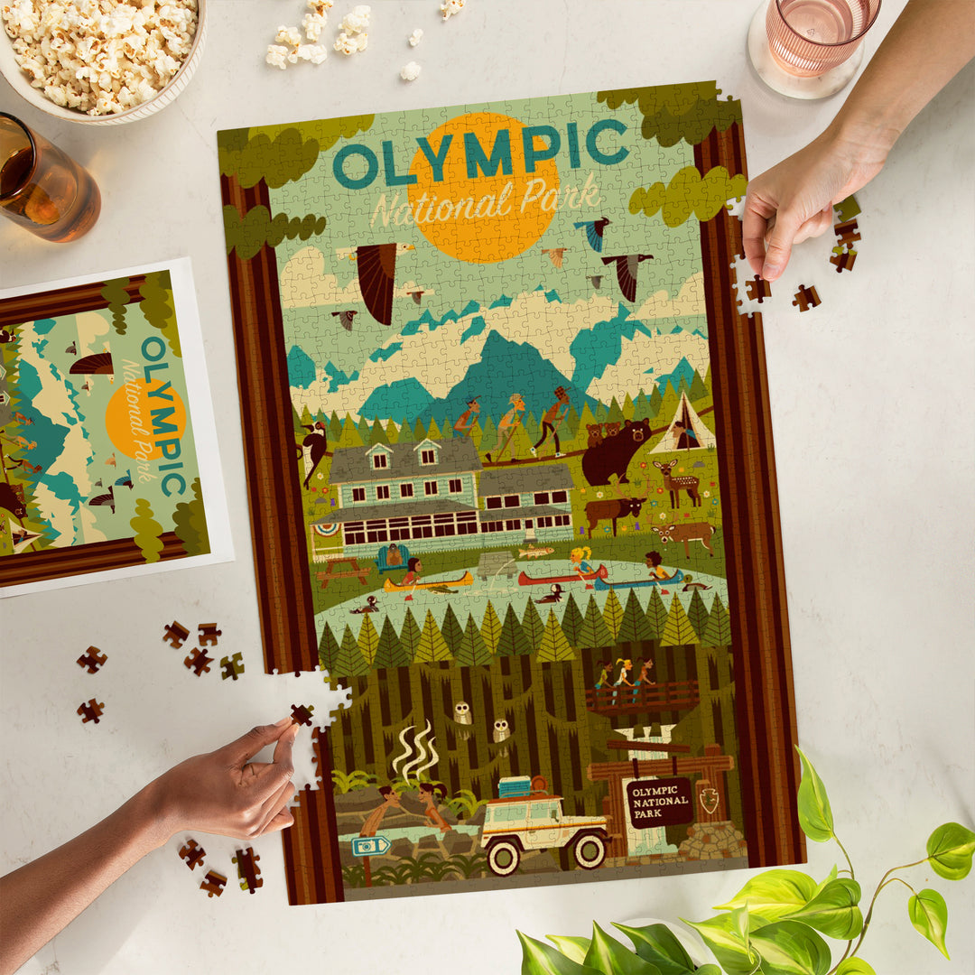 Olympic National Park, Washington, Geometric National Park Series, Jigsaw Puzzle Puzzle Lantern Press 