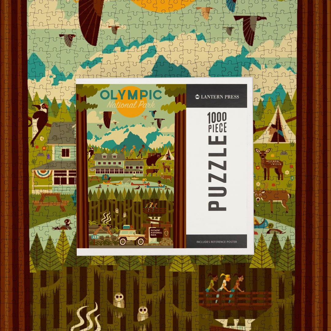 Olympic National Park, Washington, Geometric National Park Series, Jigsaw Puzzle Puzzle Lantern Press 
