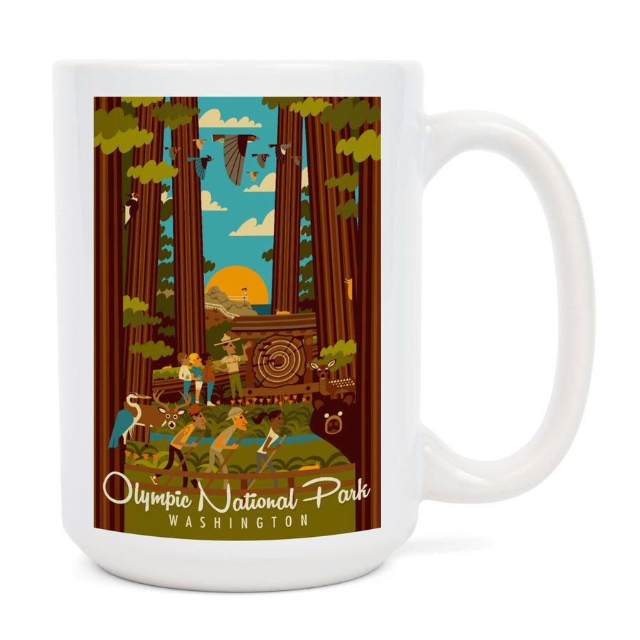Olympic National Park, Washington, Geometric National Park Series, Lantern Press Artwork, Ceramic Mug Mugs Lantern Press 