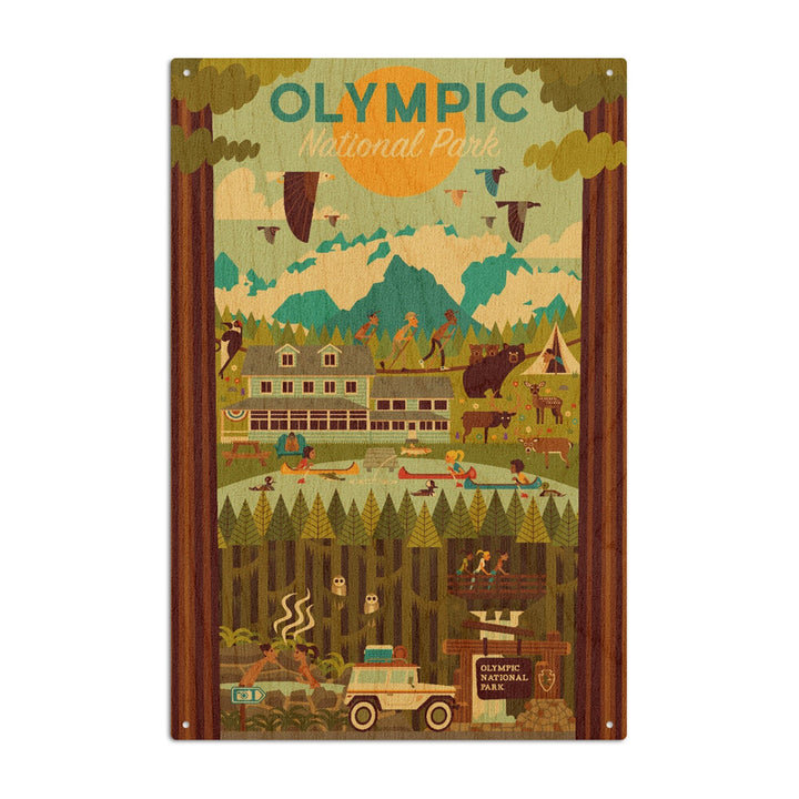 Olympic National Park, Washington, Geometric National Park Series, Lantern Press Artwork, Wood Signs and Postcards Wood Lantern Press 10 x 15 Wood Sign 