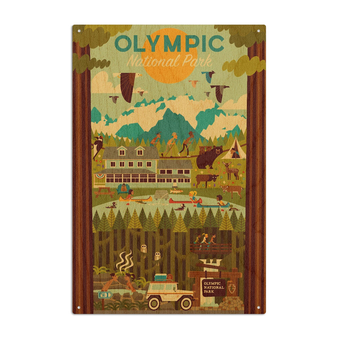 Olympic National Park, Washington, Geometric National Park Series, Lantern Press Artwork, Wood Signs and Postcards Wood Lantern Press 6x9 Wood Sign 