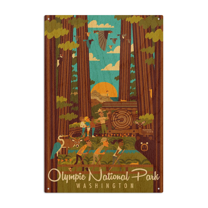 Olympic National Park, Washington, Geometric National Park Series, Lantern Press Artwork, Wood Signs and Postcards Wood Lantern Press 6x9 Wood Sign 