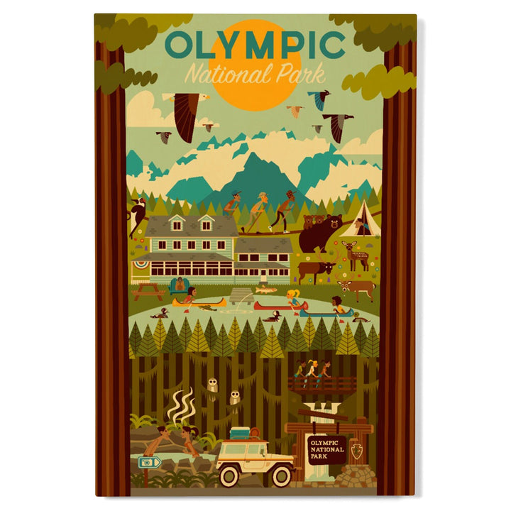 Olympic National Park, Washington, Geometric National Park Series, Lantern Press Artwork, Wood Signs and Postcards Wood Lantern Press 