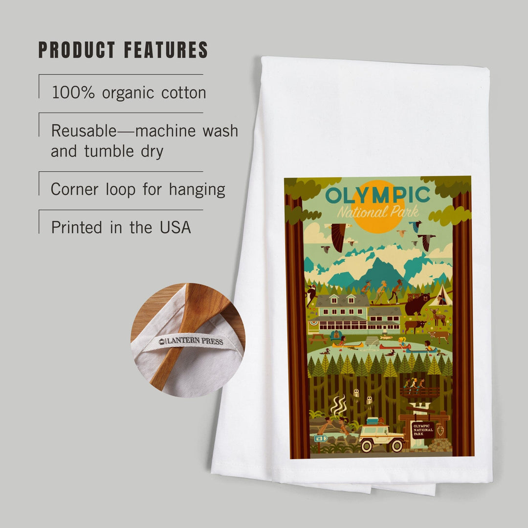 Olympic National Park, Washington, Geometric National Park Series, Organic Cotton Kitchen Tea Towels Kitchen Lantern Press 