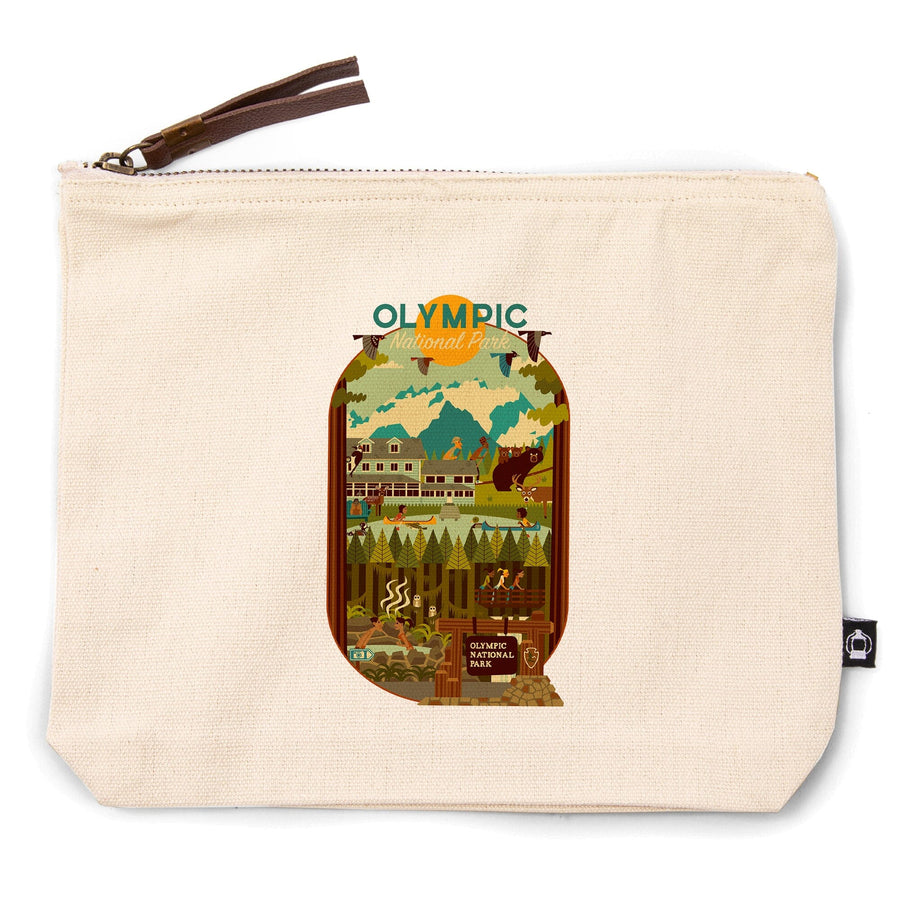 Olympic National Park, Washington, Geometric National Park Series,, Organic Cotton Zipper Pouch, Go Bag Go Bag Lantern Press 