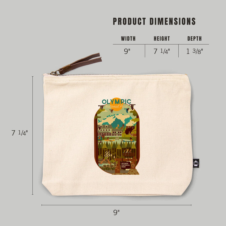 Olympic National Park, Washington, Geometric National Park Series,, Organic Cotton Zipper Pouch, Go Bag Go Bag Lantern Press 