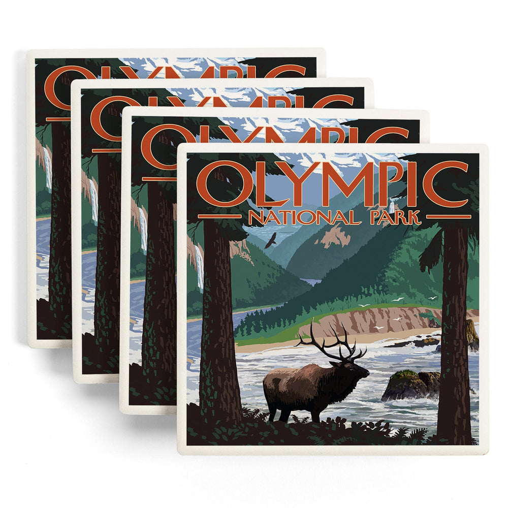 Olympic National Park, Washington, Grand Valley, Elk, Coasters Coasters Lantern Press 