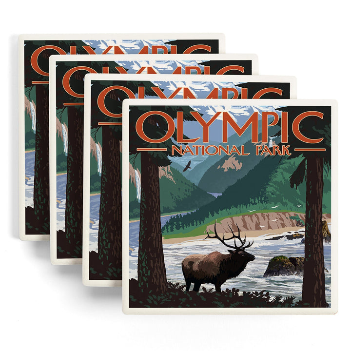 Olympic National Park, Washington, Grand Valley, Elk, Coasters Coasters Lantern Press 