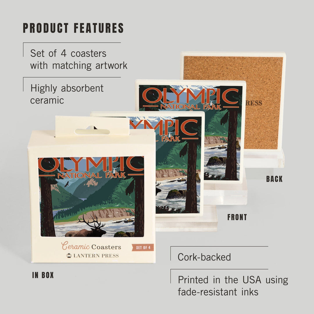 Olympic National Park, Washington, Grand Valley, Elk, Coasters Coasters Lantern Press 