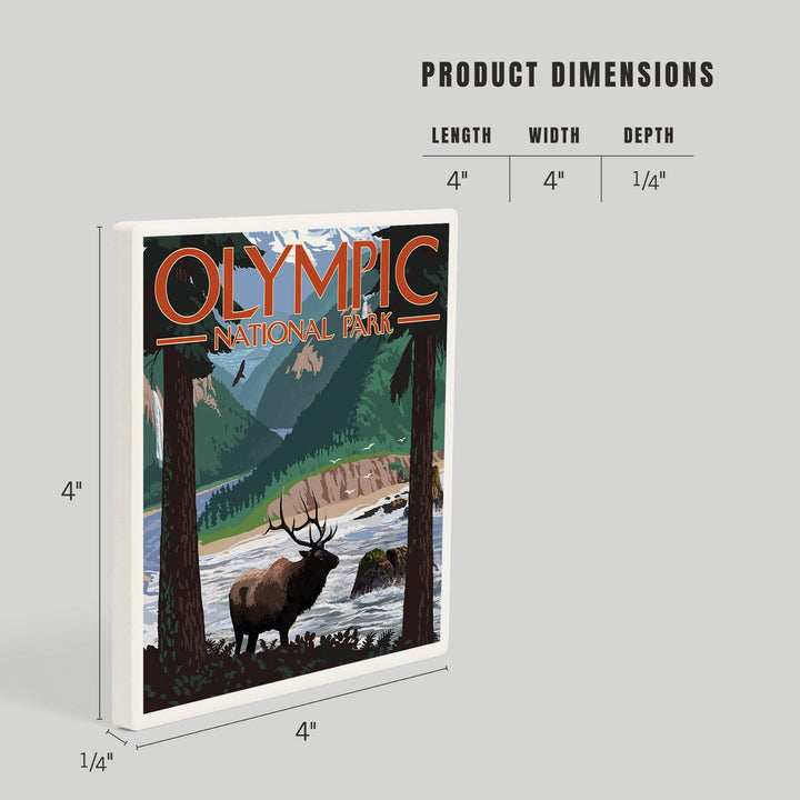 Olympic National Park, Washington, Grand Valley, Elk, Coasters Coasters Lantern Press 