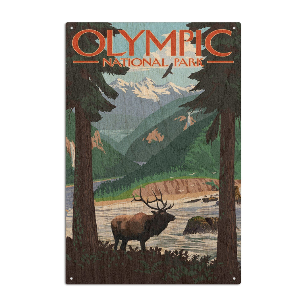 Olympic National Park, Washington, Grand Valley, Elk, Lantern Press Artwork, Wood Signs and Postcards Wood Lantern Press 10 x 15 Wood Sign 