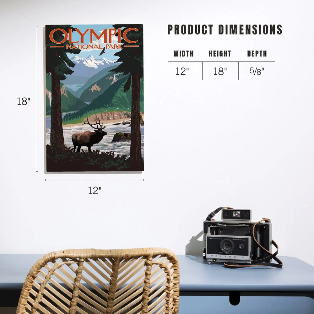 Olympic National Park, Washington, Grand Valley, Elk, Lantern Press Artwork, Wood Signs and Postcards Wood Lantern Press 