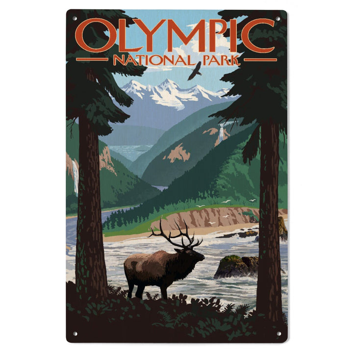 Olympic National Park, Washington, Grand Valley, Elk, Lantern Press Artwork, Wood Signs and Postcards Wood Lantern Press 