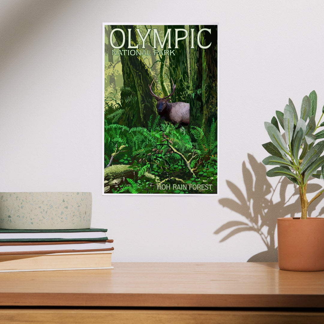 Olympic National Park, Washington, Hoh Rain Forest and Elk, Art & Giclee Prints Art Lantern Press 