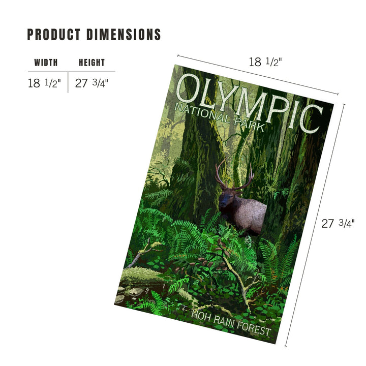 Olympic National Park, Washington, Hoh Rain Forest and Elk, Jigsaw Puzzle Puzzle Lantern Press 