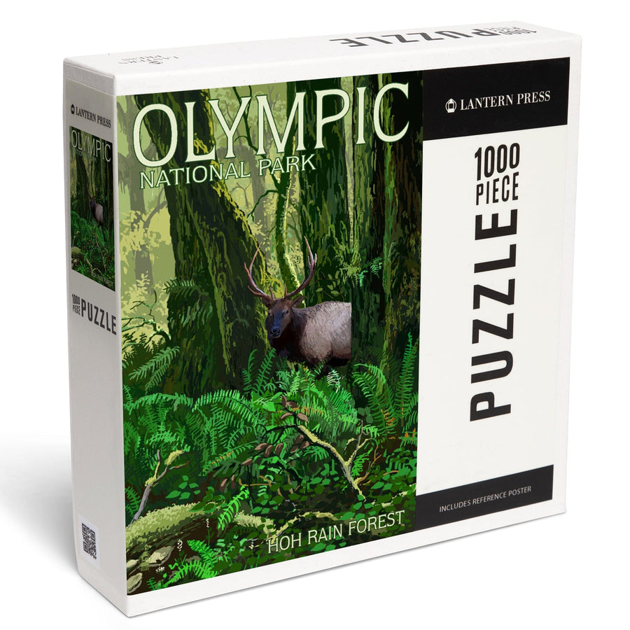Olympic National Park, Washington, Hoh Rain Forest and Elk, Jigsaw Puzzle Puzzle Lantern Press 