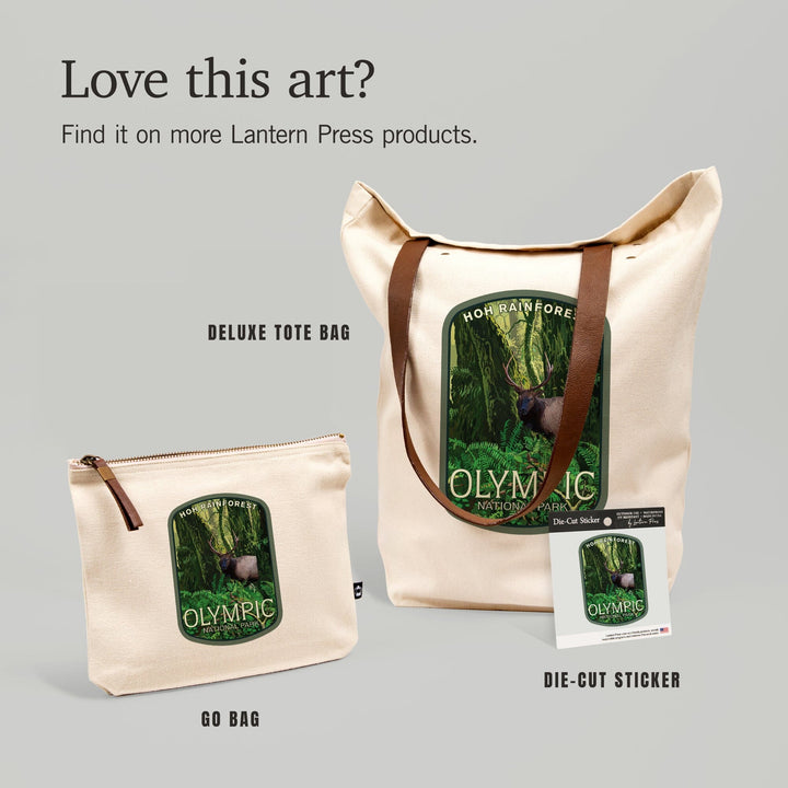 Olympic National Park, Washington, Hoh Rain Forest and Elk,, Organic Cotton Zipper Pouch, Go Bag Go Bag Lantern Press 