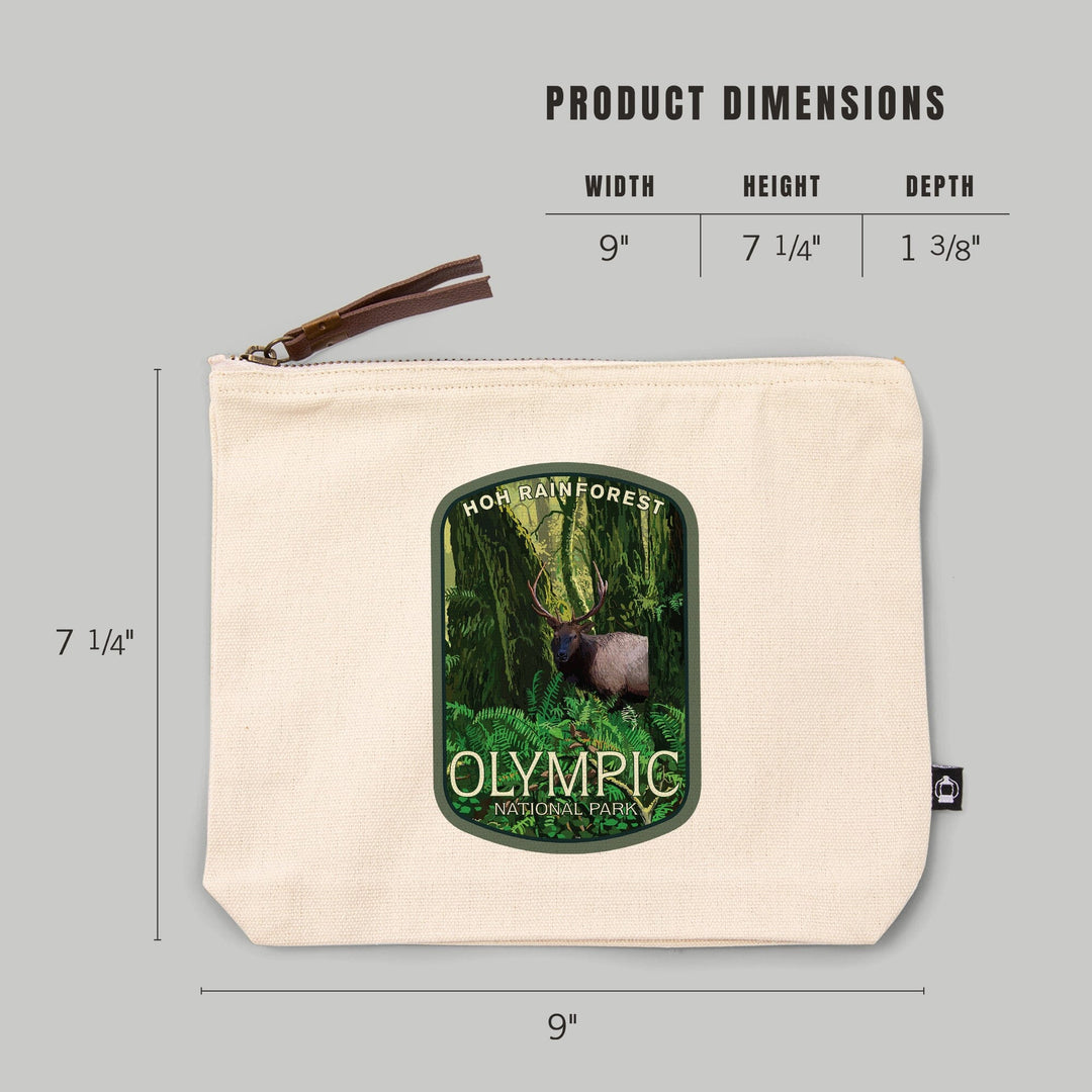 Olympic National Park, Washington, Hoh Rain Forest and Elk,, Organic Cotton Zipper Pouch, Go Bag Go Bag Lantern Press 