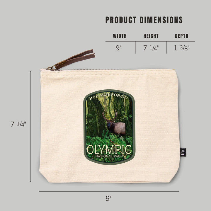 Olympic National Park, Washington, Hoh Rain Forest and Elk,, Organic Cotton Zipper Pouch, Go Bag Go Bag Lantern Press 