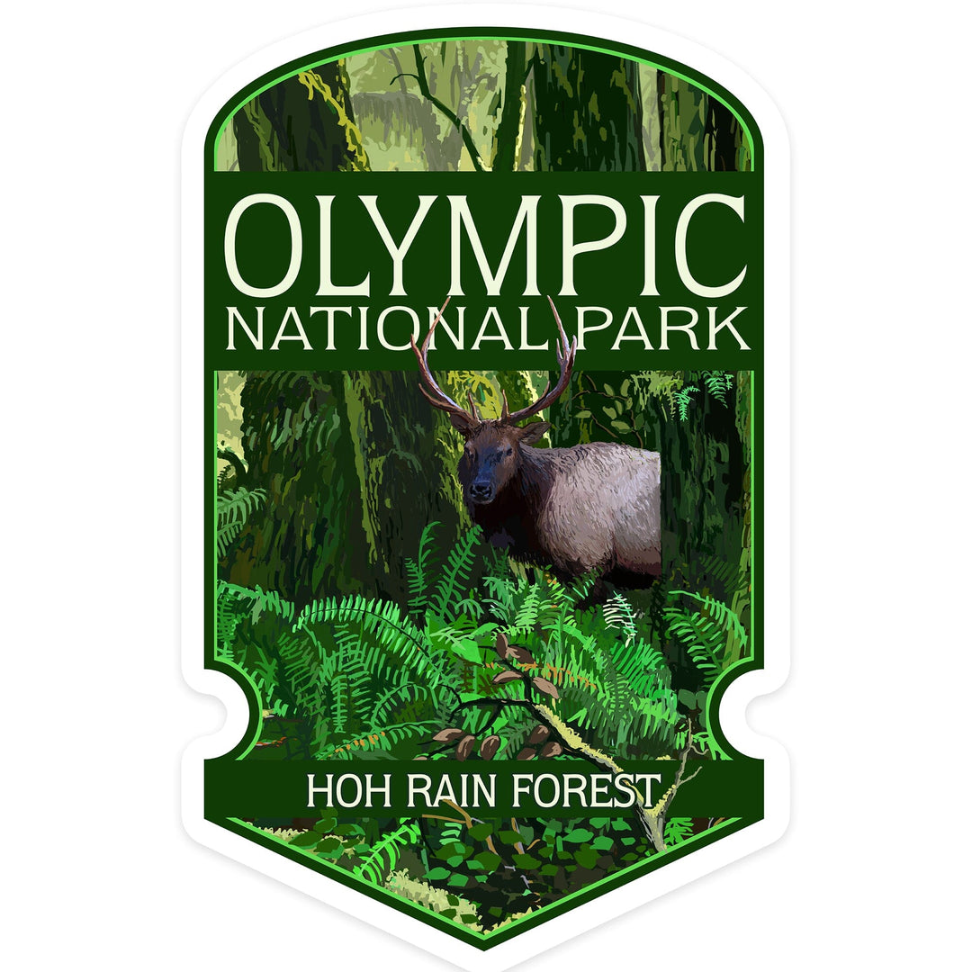 Olympic National Park, Washington, Hoh Rain Forest, Contour, Lantern Press Artwork, Vinyl Sticker Sticker Lantern Press 