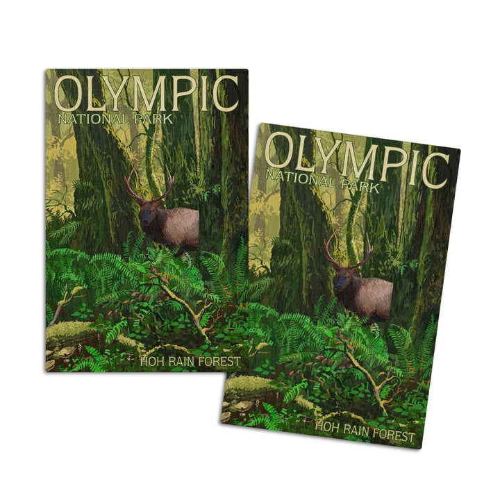 Olympic National Park, Washington, Hoh Rain Forest & Elk, Lantern Press Artwork, Wood Signs and Postcards Wood Lantern Press 4x6 Wood Postcard Set 