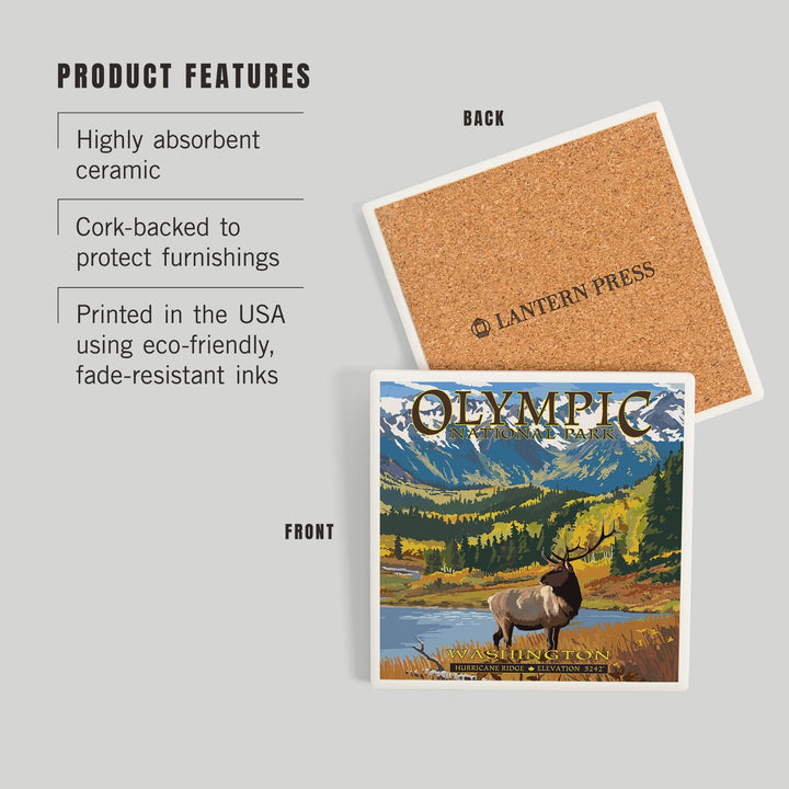 Olympic National Park, Washington, Hurricane Ridge and Elk, Coasters Coasters Lantern Press 