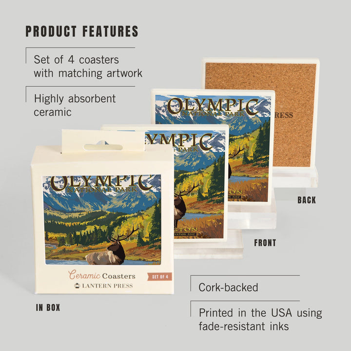 Olympic National Park, Washington, Hurricane Ridge and Elk, Coasters Coasters Lantern Press 