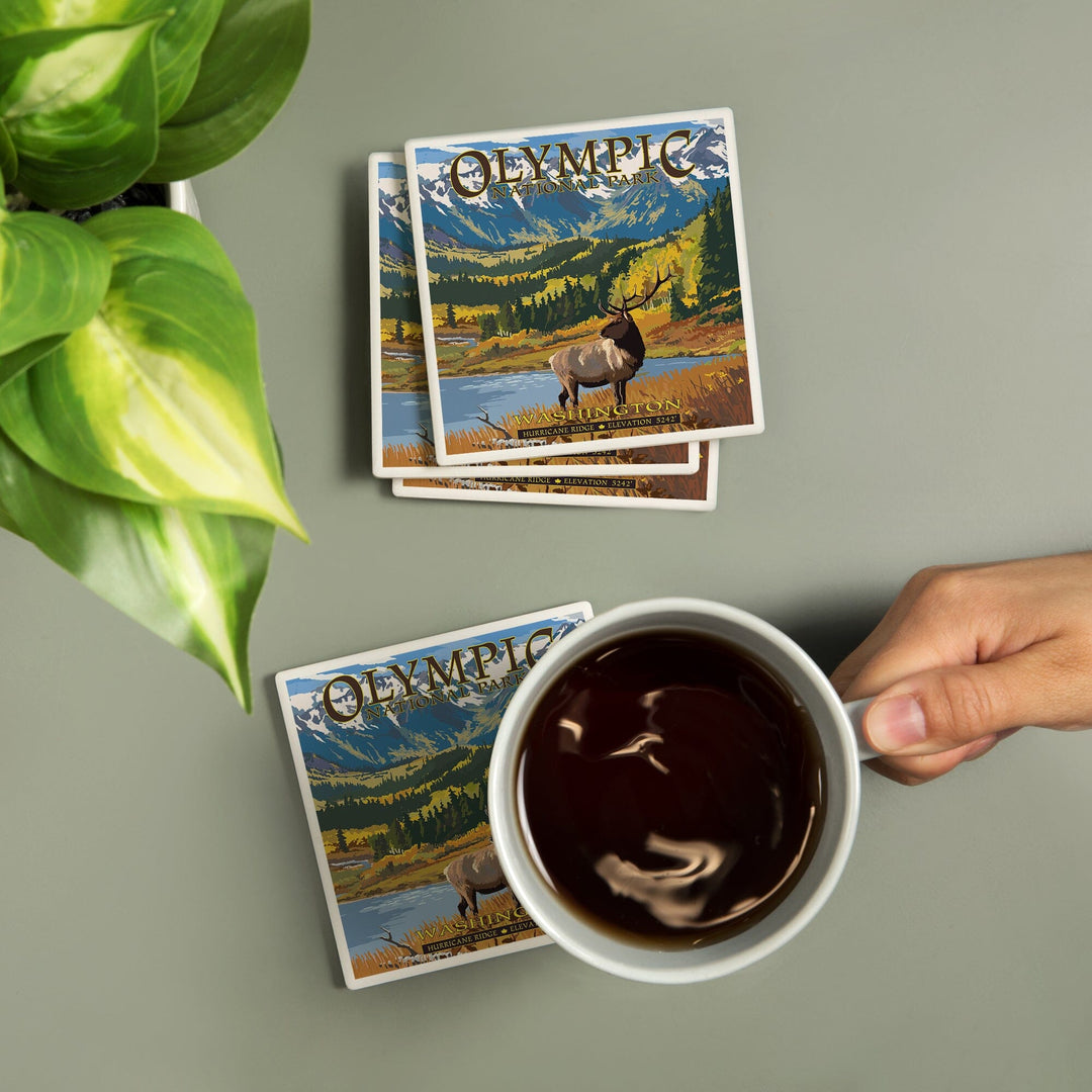 Olympic National Park, Washington, Hurricane Ridge and Elk, Coasters Coasters Lantern Press 