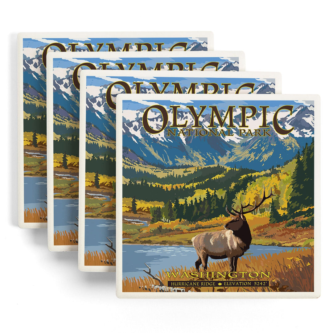 Olympic National Park, Washington, Hurricane Ridge and Elk, Coasters Coasters Lantern Press 