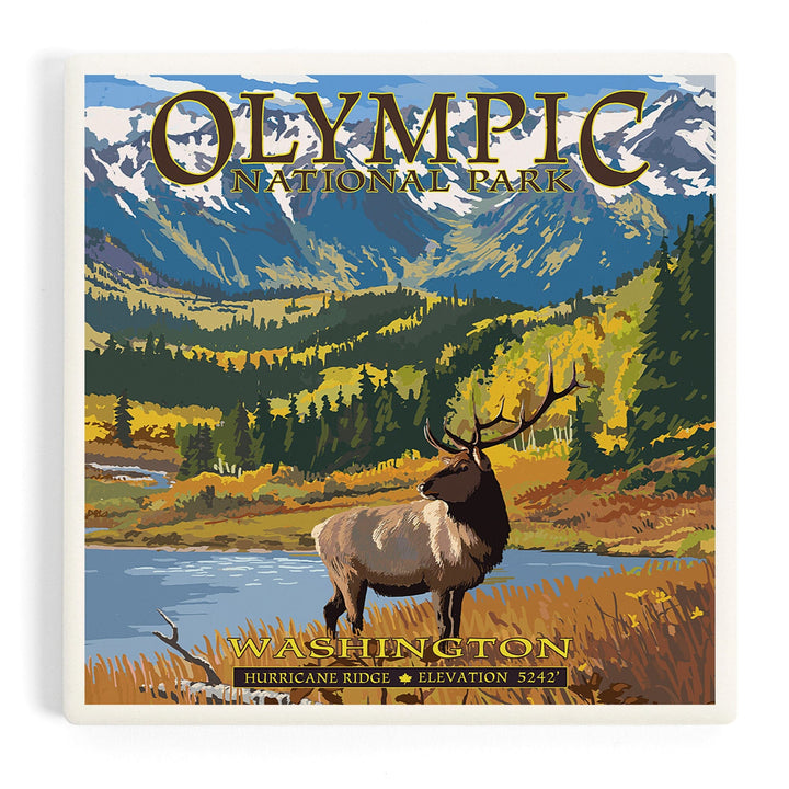 Olympic National Park, Washington, Hurricane Ridge and Elk, Coasters Coasters Lantern Press 